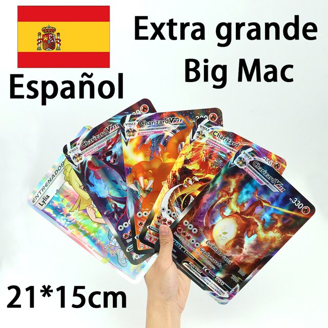 Cartas de Pokémon grandes arcoíris Vstar, paquete de gran tamaño, letras Jumbo XXL, español, alemán, francés, italiano, Vmax, GX, Arceus, Charizard, tarjeta rara Fivean unisex