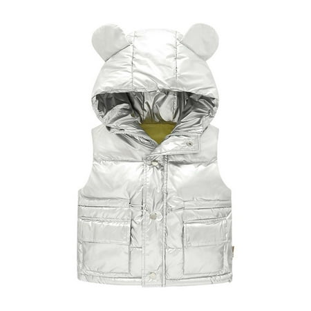 

Toddler Kids Baby Boys Girls Hooded Vest Coat Cute Ear Solid Color Windproof Padded Winter Zipper Jacket Outerwear