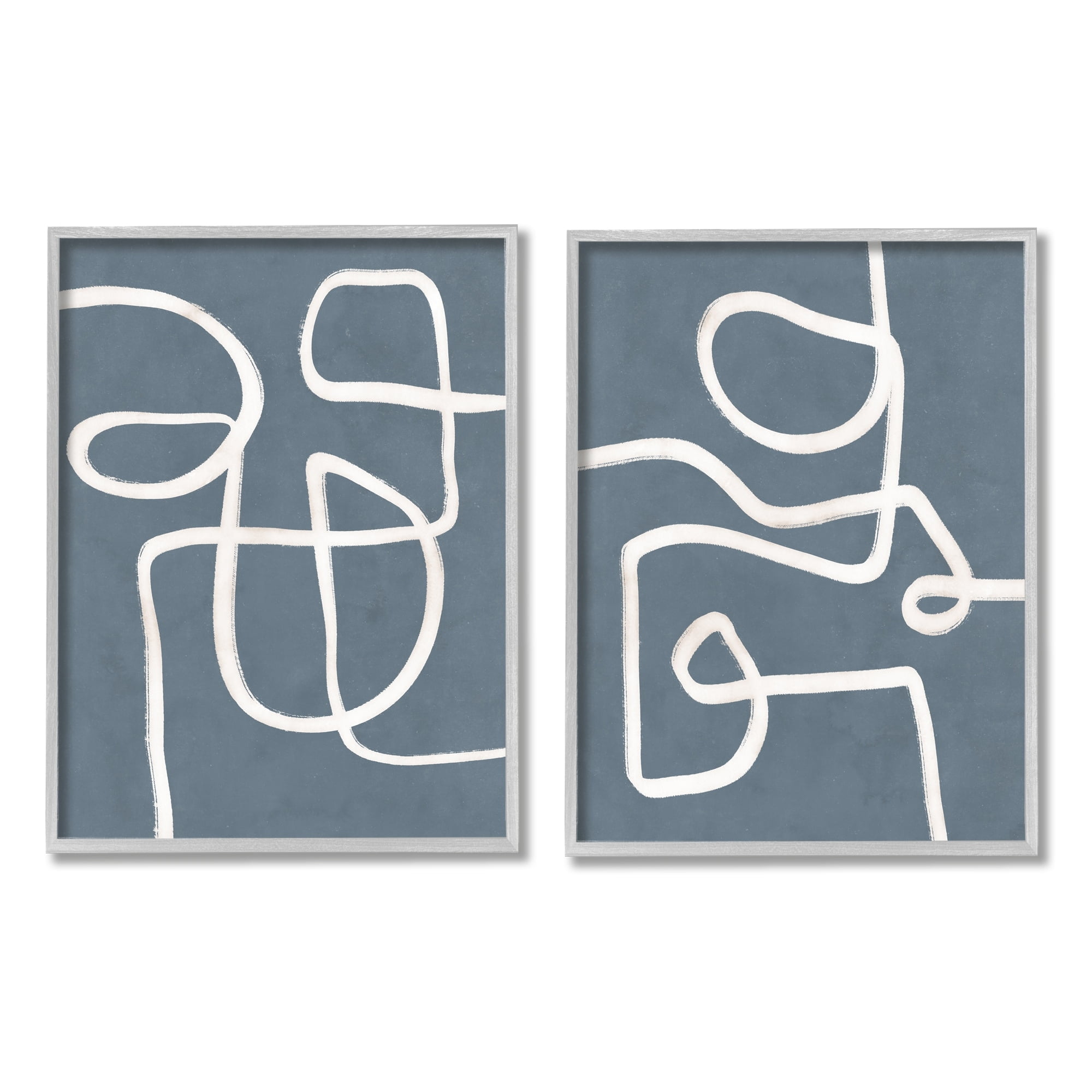 Stupell Industries Abstract Squiggle Design Modern Soft Fluid Lines Graphic Art Gray Framed Art Print Wall Art, Set of 2, Design by Nina Blue