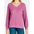 thumbnail image 2 of Time and Tru Women's Waffle Knit Sweatshirt, Sizes XS-XXXL, 2 of 5