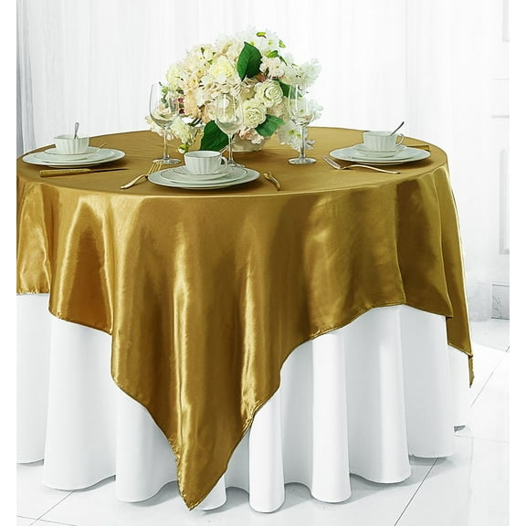 Wedding Linens Inc. 72 inch Square Satin Table Overlay Topper - Antique Gold