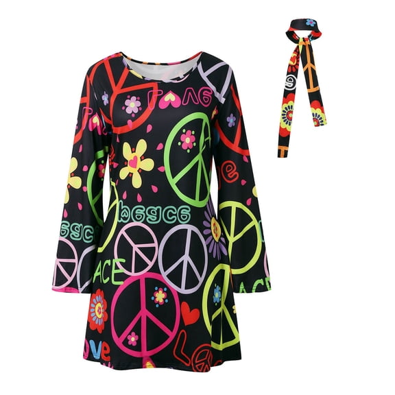 oqasdz Dresses for Women 80s Hippie Disco Dance Outfit Vintage Long Sleeve Mini Dress Night Out Cozy Soft Stylish Dailywear