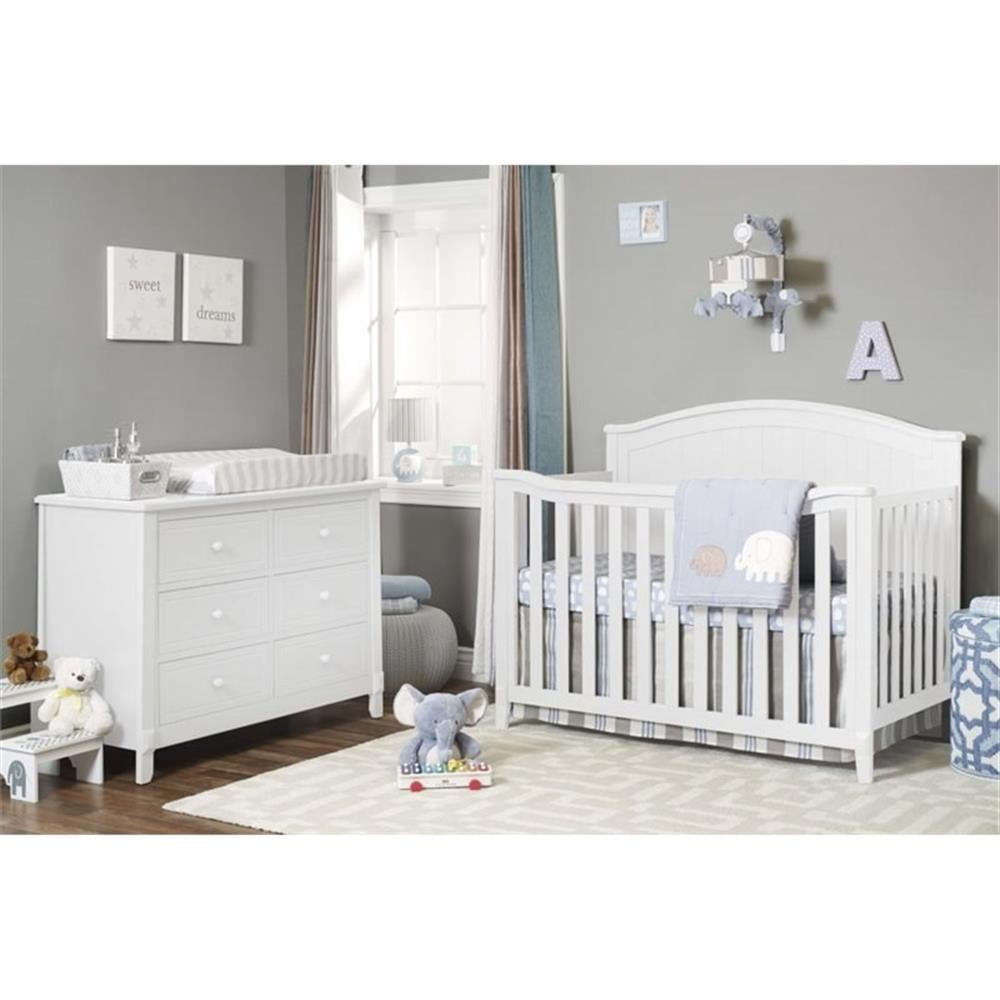 Baby Crib and 6 Drawer Double Dresser Set in White