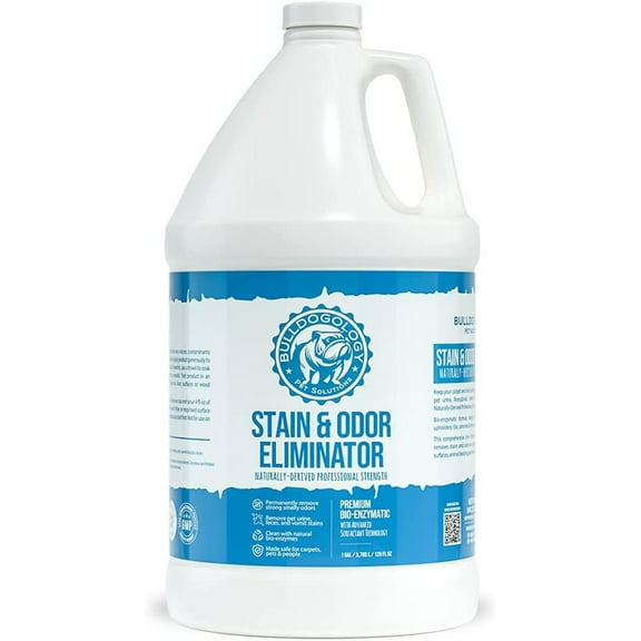 Bulldogology Bio-Enzymatic Pet Stain & Odor Remover - Pet Carpet Enzyme Cleaner for Cat and Dog Pee, Pet Stain Remover for Carpet and Floors, Dog Stain Remover and Odor Neutralizer (128 oz, 1 Gallon)