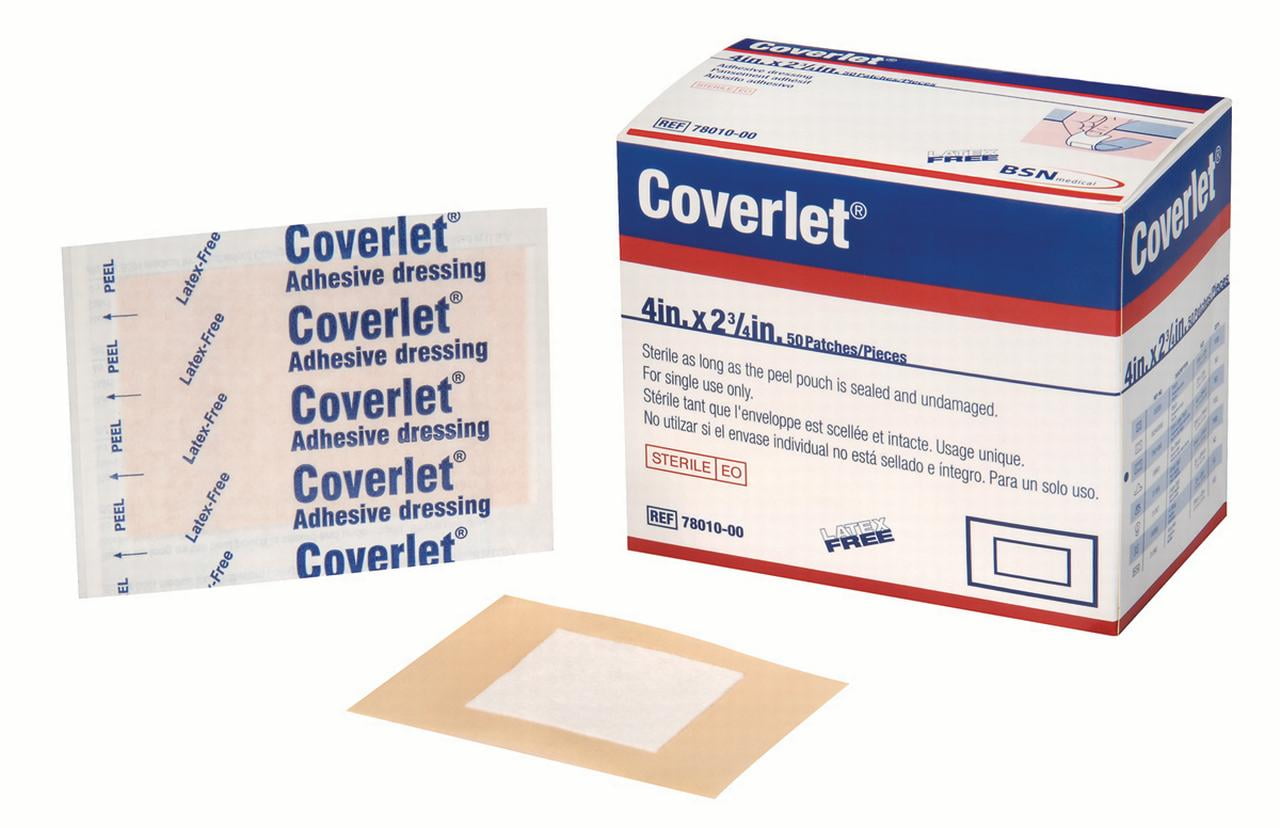 Coverlet Adhesive Strip Bandages 4" x 23/4" Large Patch Box of 50