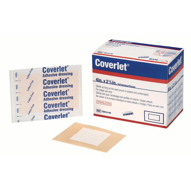 Coverlet Adhesive Strip Bandages 4" x 23/4" Large Patch Box of 50