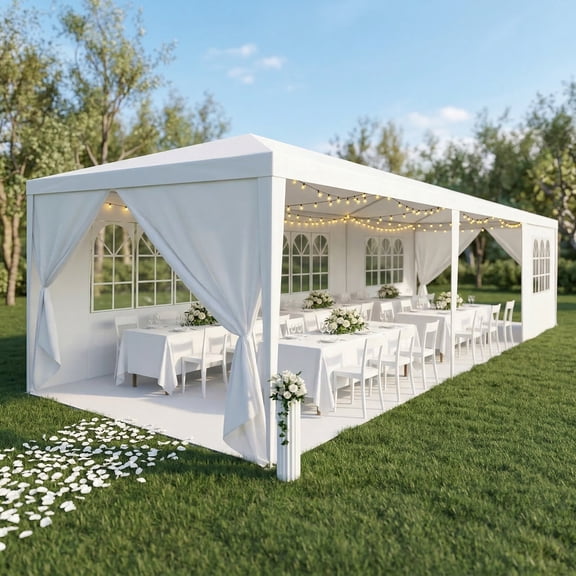 COBIZI 10x30 Outdoor Canopy Tent - 4 Removable Walls, Waterproof Party Gazebo, White