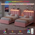 thumbnail image 5 of Hiphuta Twin Size Bed with Power Outlet & LED, Upholstered Princess Beds with Drawer, Twin Beds with Headboard Storage, Pink, 5 of 8
