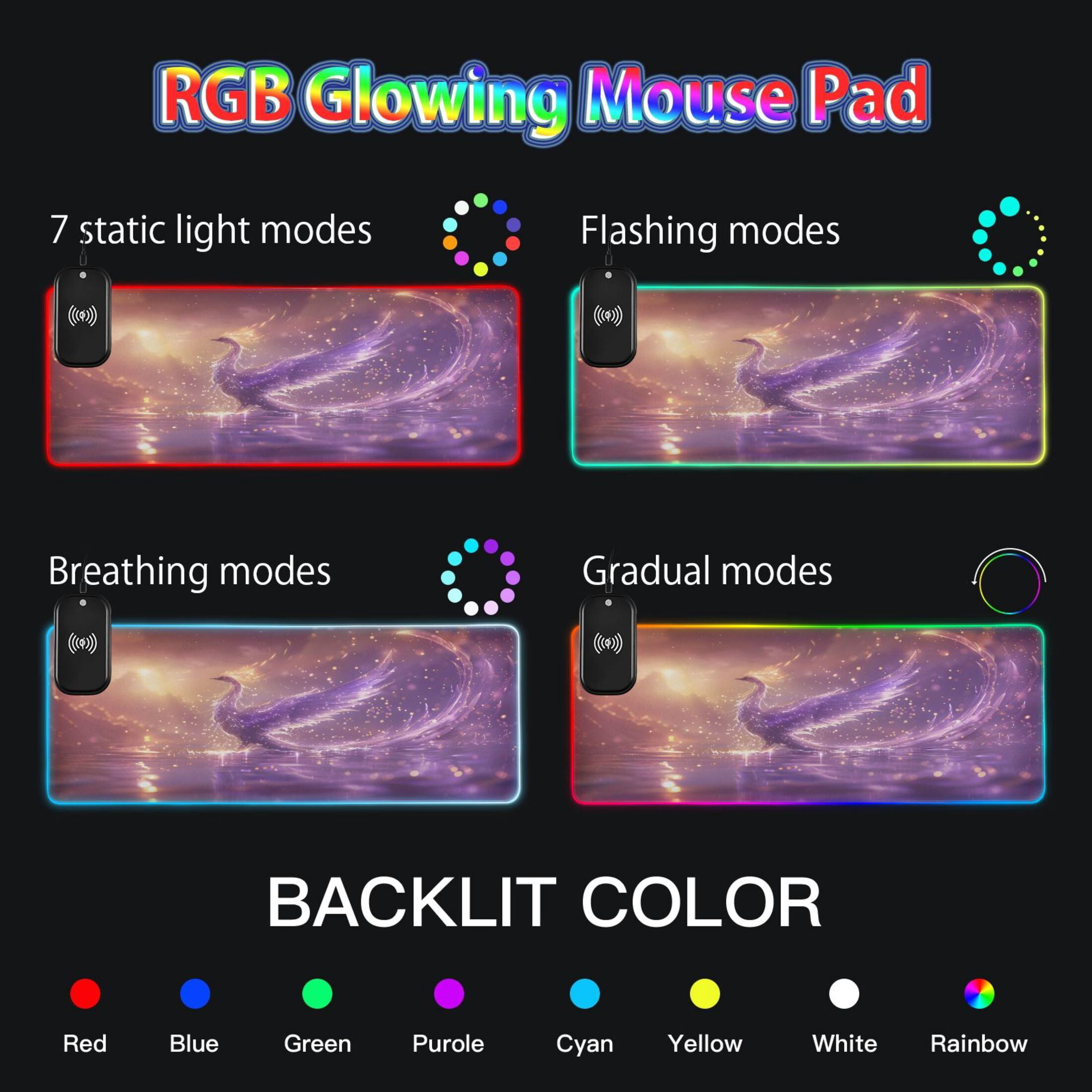 Wireless Charging Mouse Pad Large RGB Gaming Desk Mat 13 Light Modes Mousepad 35.4x15.7 Phoenix Play Water