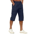 thumbnail image 2 of Below The Knee Shorts for Men Multi-Pockets Bermuda Cargo Shorts Baggy Casual Elastic Waist Hiking Pants, M, 2 of 7