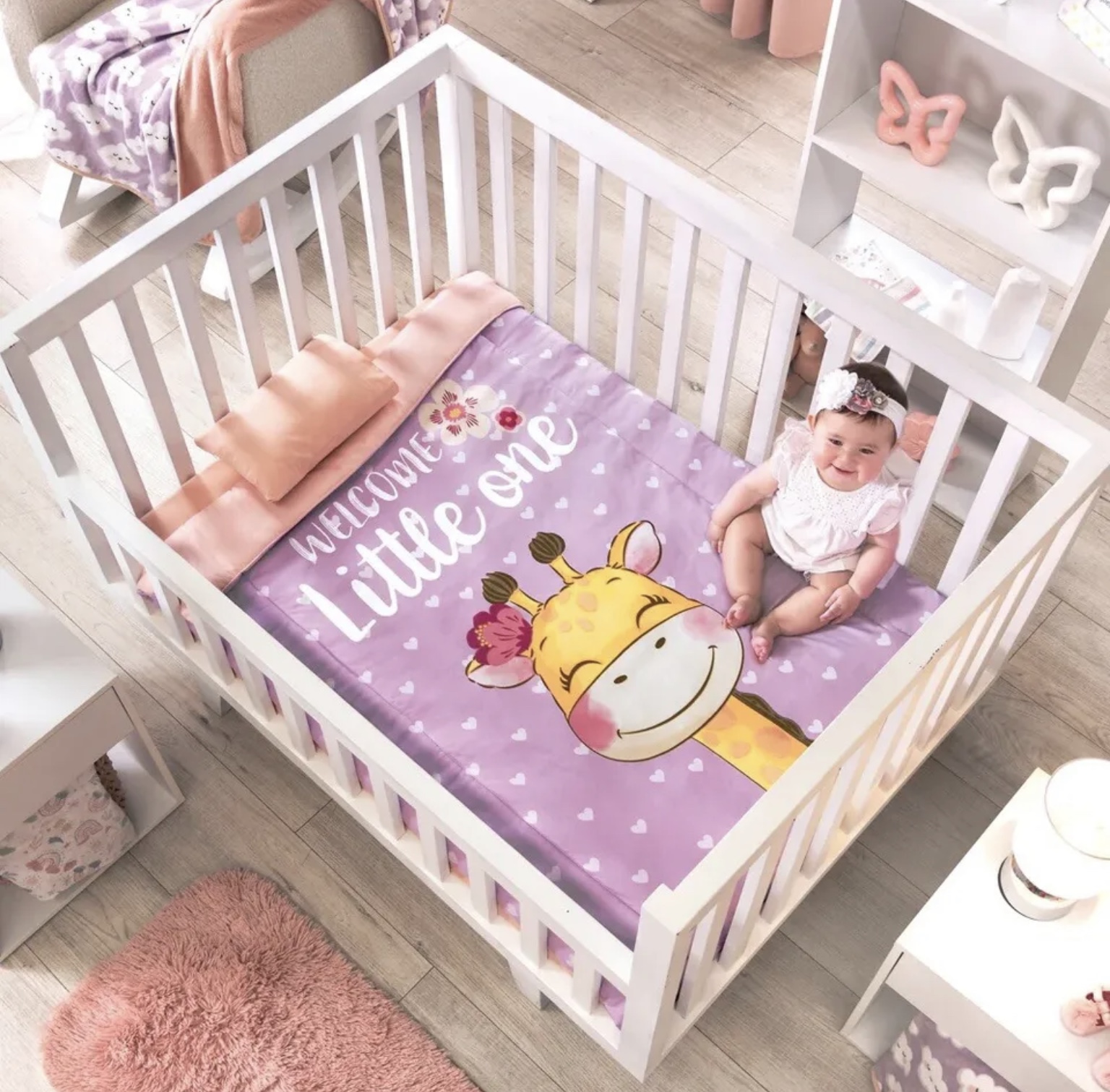 LITTLE GIRAFFE BABY GIRL CRIB BEDDING NURSERY SET 3 PCS