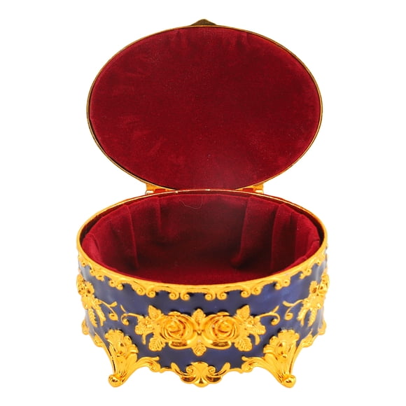 Vintage Jewelry Box, Elegant Gold Vintage Trinket Box for Mother Day Gold Blue