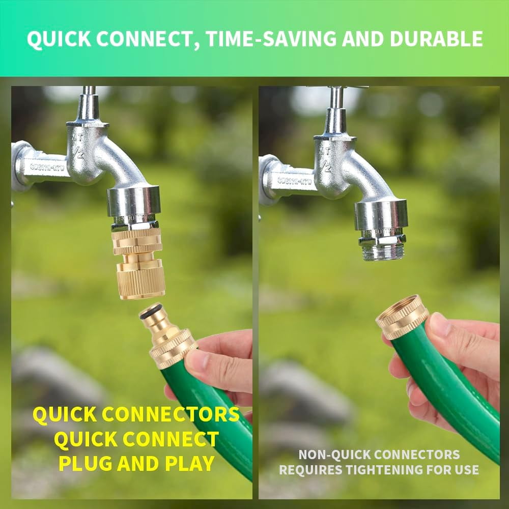 Quick Connect, Solid Brass 3/4 Inch Thread Fitting, No-Leak Water Female Hose and Male Hose (6 Set)
