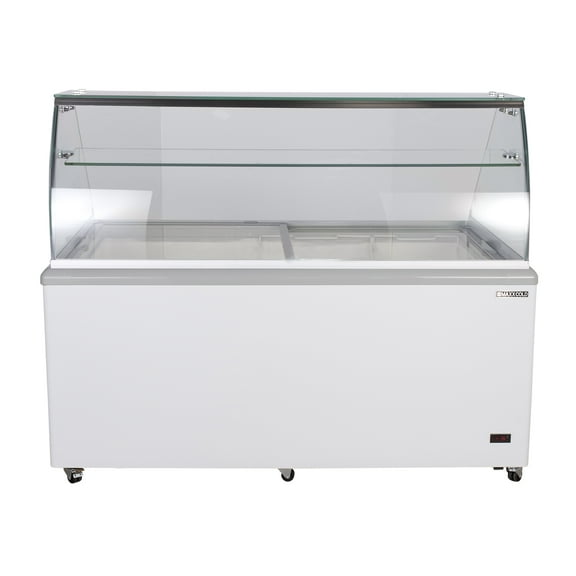 Maxx Cold Curved Glass Ice Cream Dipping Cabinet Freezer, 70"W, 20 cu. ft. Storage Capacity, Holds up to (22) Flavor Tubs, in White (MXDC-12)