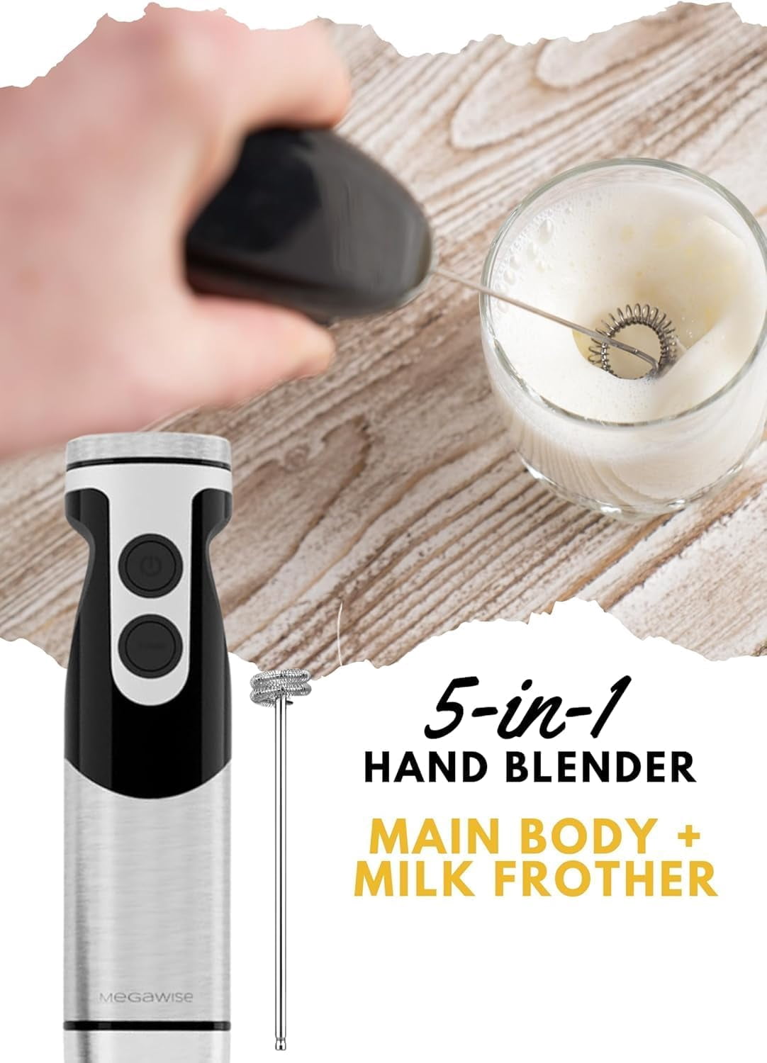 Pro  Reinforced 5-in-1 Immersion Hand Blender, Powerful Motor with 80% Sharper Blades, 12-Speed Corded Blender (Black)
