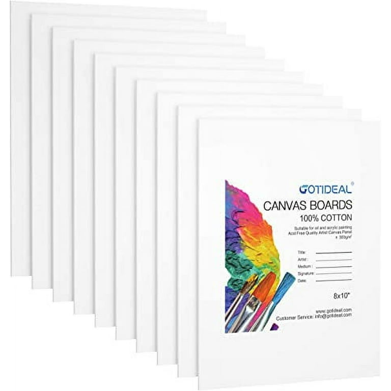 GOTIDEAL Canvas Boards, 8x10 inch Set of 10,Gesso Primed White Blank Canvases  for Painting - 100% Cotton Art Supplies Canvas Panel for Acrylic Paint,  Pouring, Oil Paint, Watercolor, Gouache
