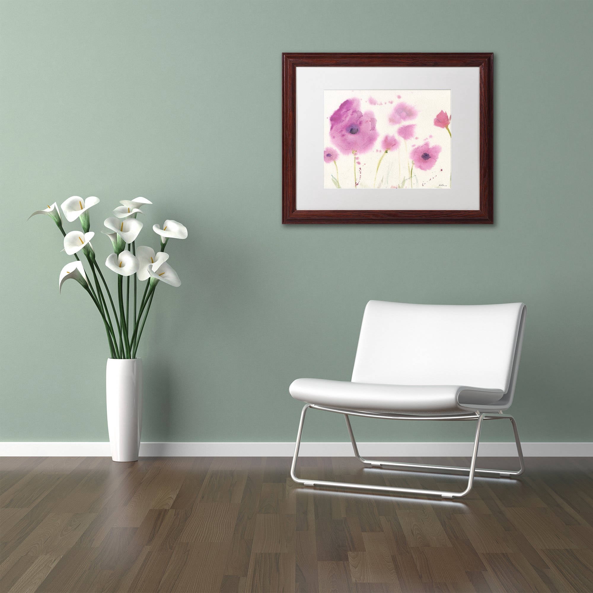 Trademark Fine Art "Purple Poppies" Canvas Art by Sheila Golden, White Matte, Wood Frame