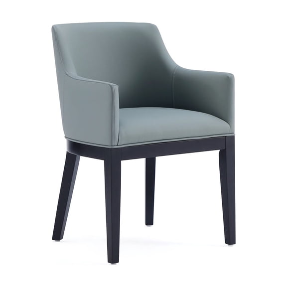 Modern Faux Leather Dining Chair with Armrests for Kitchen and Office, Commercial Grade Upholstered Seat with Solid Wood Frame, Pewter Gray, 300 lb Capacity, Easy Assembly