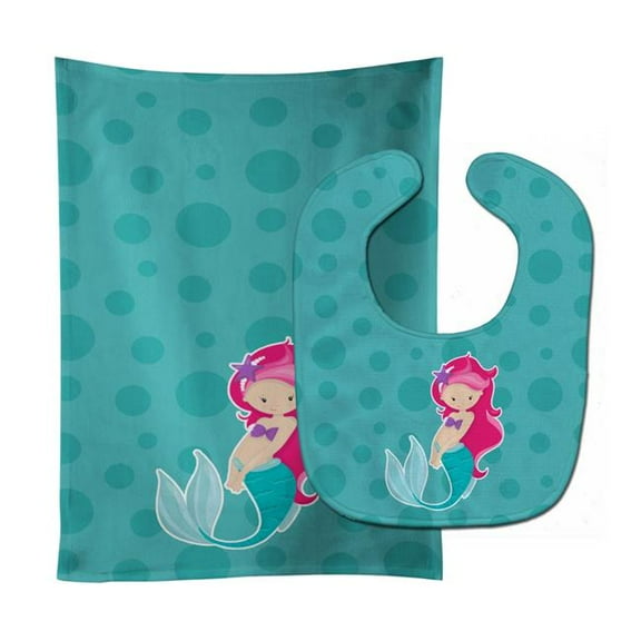 Beach Mermaid Pink Hair Baby Bib & Burp Cloth