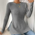 thumbnail image 4 of Ynynloco Sweaters for Women Striped Crew Neck Long Sleeve Side Slit Knit Pullover Tops Casual Slim Fit Comfy Fall Sweaters, 4 of 9