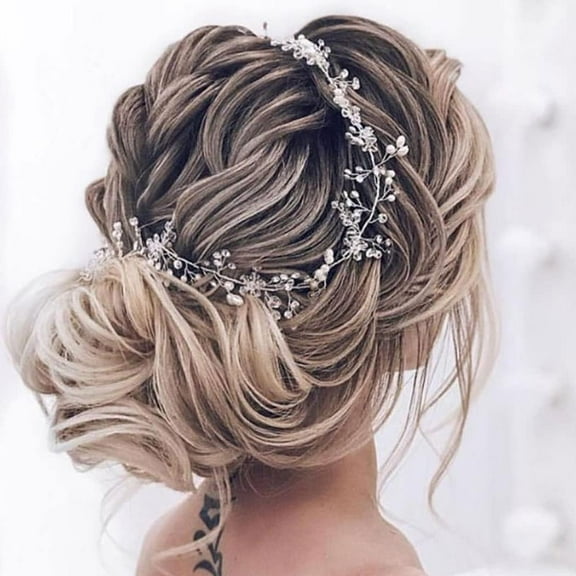 Bride Pearl Wedding Hair Vine Rhinestone Hair Piece Flower Bridal Hair Accessories for Women and Girls HV11