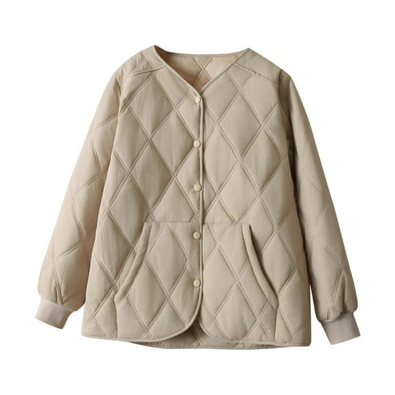Jalioing Quilted Jacket for Women Button Down Long Sleeve Thermal Jacket Coat Winter Lightweight Padded Outerwear