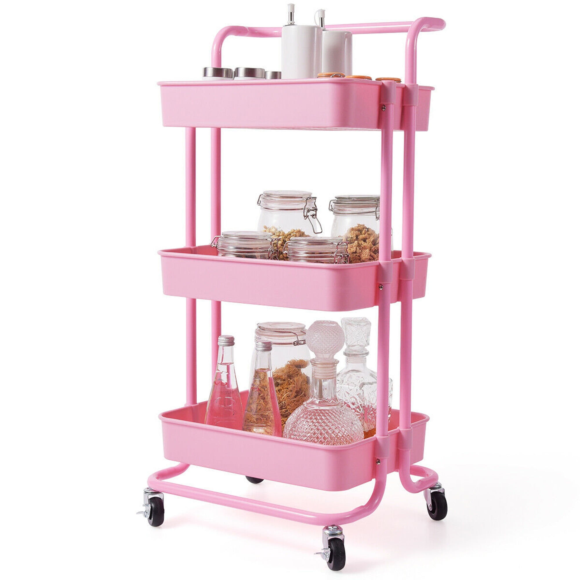 Storage Service Cart with Drawer Storage Trolley for Home Workshop Garage Load Capacity 150KG GYMAX 3 Tier Tool Storage Cart Lockable Wheels Ergonomic Handle and Nonslip Cushion