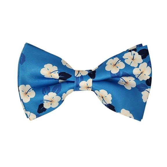 ROMARIO MANZINI White Floral on Sky Blue PRINTED DESIGN Pre-Tied Bow Tie