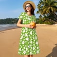 thumbnail image 4 of Naloa Green White Flowers Print Womens Summer A-Line Dress with Pockets,Short Sleeve Dresses,Flowy Beach Swing Dress for Vacation Travel, 4 of 6