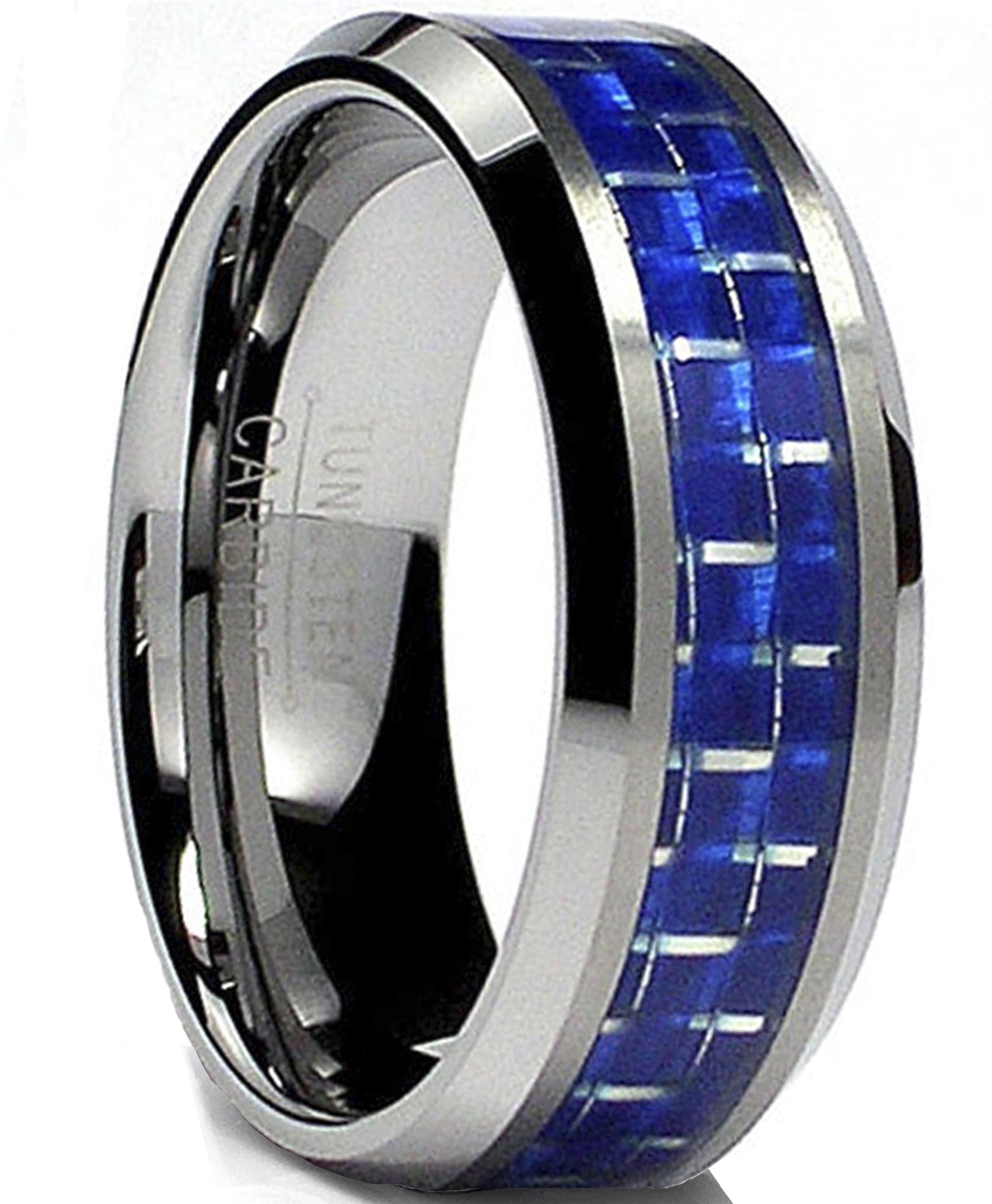 8 1/2 Blue Chip Unlimited Unisex 5mm Tungsten Carbide Ring with Black Carbon Fiber Inlay Wedding Band Size 8.5