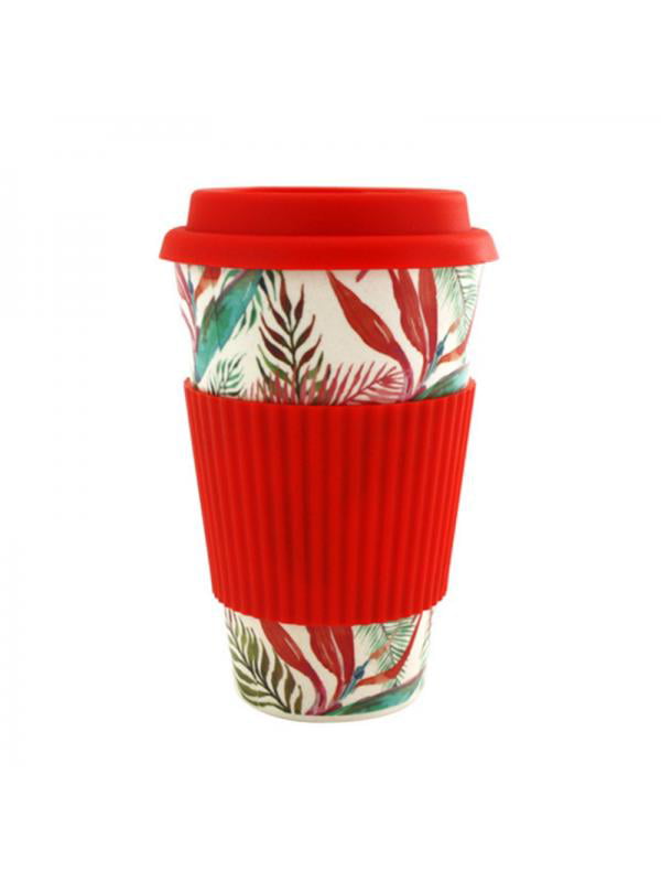 Blue Reusable Coffee Cup with Lid Travel Mug Eco-Friendly Bamboo Fibre Silicon Natural 16oz