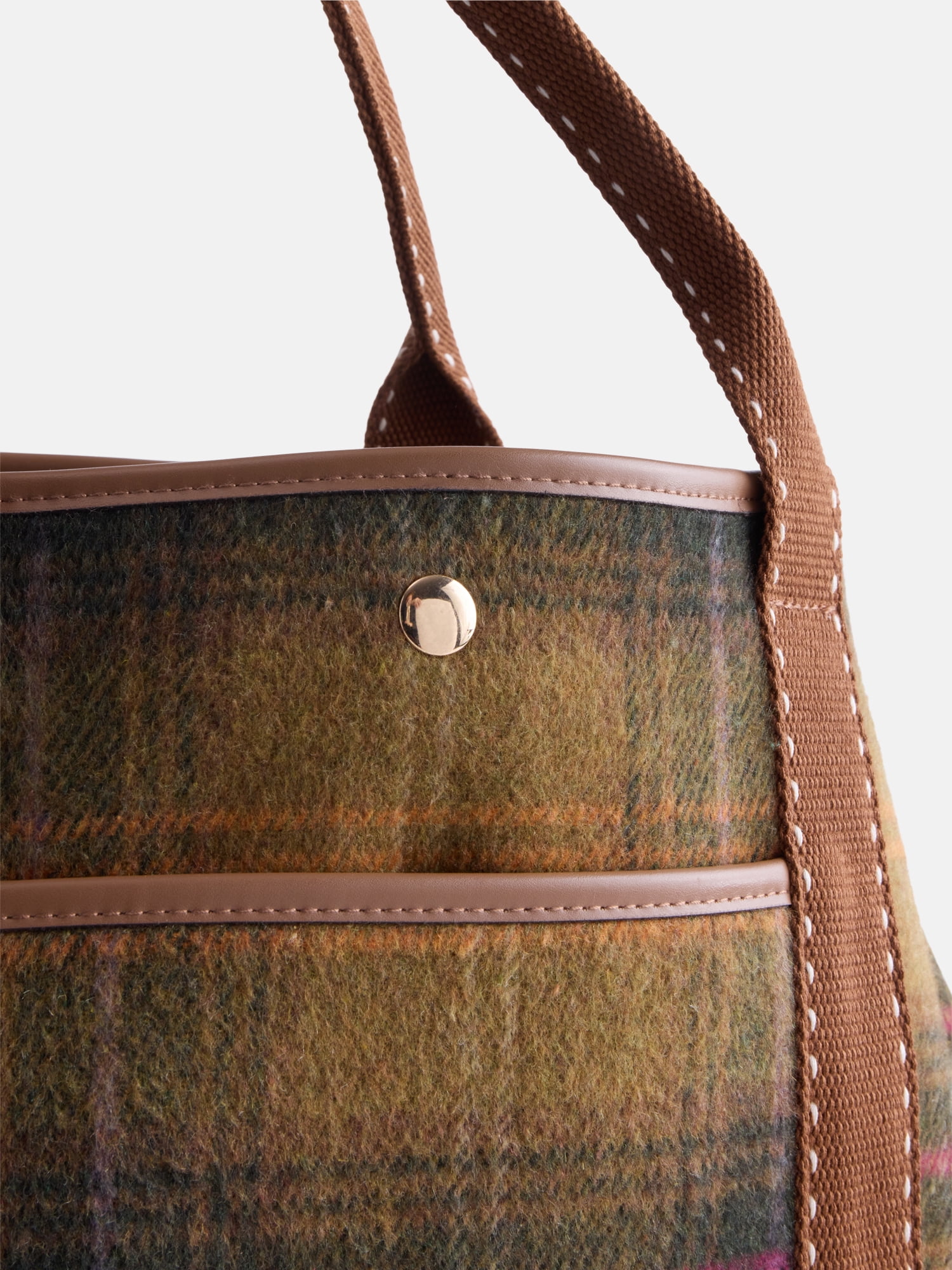 Free Assembly Women’s Plaid Medium Tote Handbag, Yellow