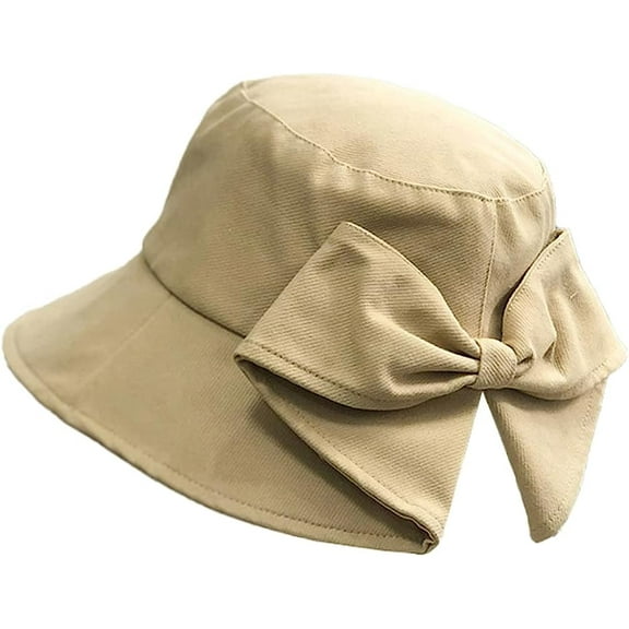 YooGuoGuo Womens Bow Bucket Hat Summer Sun Hat Canvas Beach Hat with Bowknot Wide Brim UPF 50  Travel Foldable Bucket UV Hat Vacation