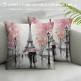 thumbnail image 3 of COMIO  Throw Pillow Cover Oil Painting Paris European City Landscape France Eiffel Tower Black White and Pink Modern Couple Under Decorative Pillow Case Home Decor Square  Pillowcase, 3 of 5