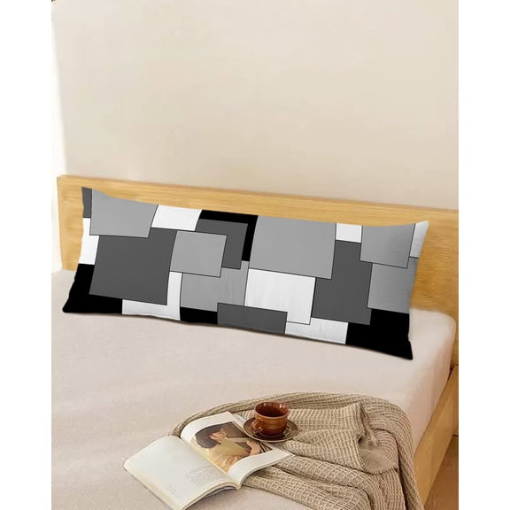 Abstract Art Body Throw Pillow Cover Case, Couch Sofa Bed Pillowcase, Soft Decorative Pillow Protector, Black Gray White Color Block 20x54Inch Long Reversible Pillow Shams with Zipper