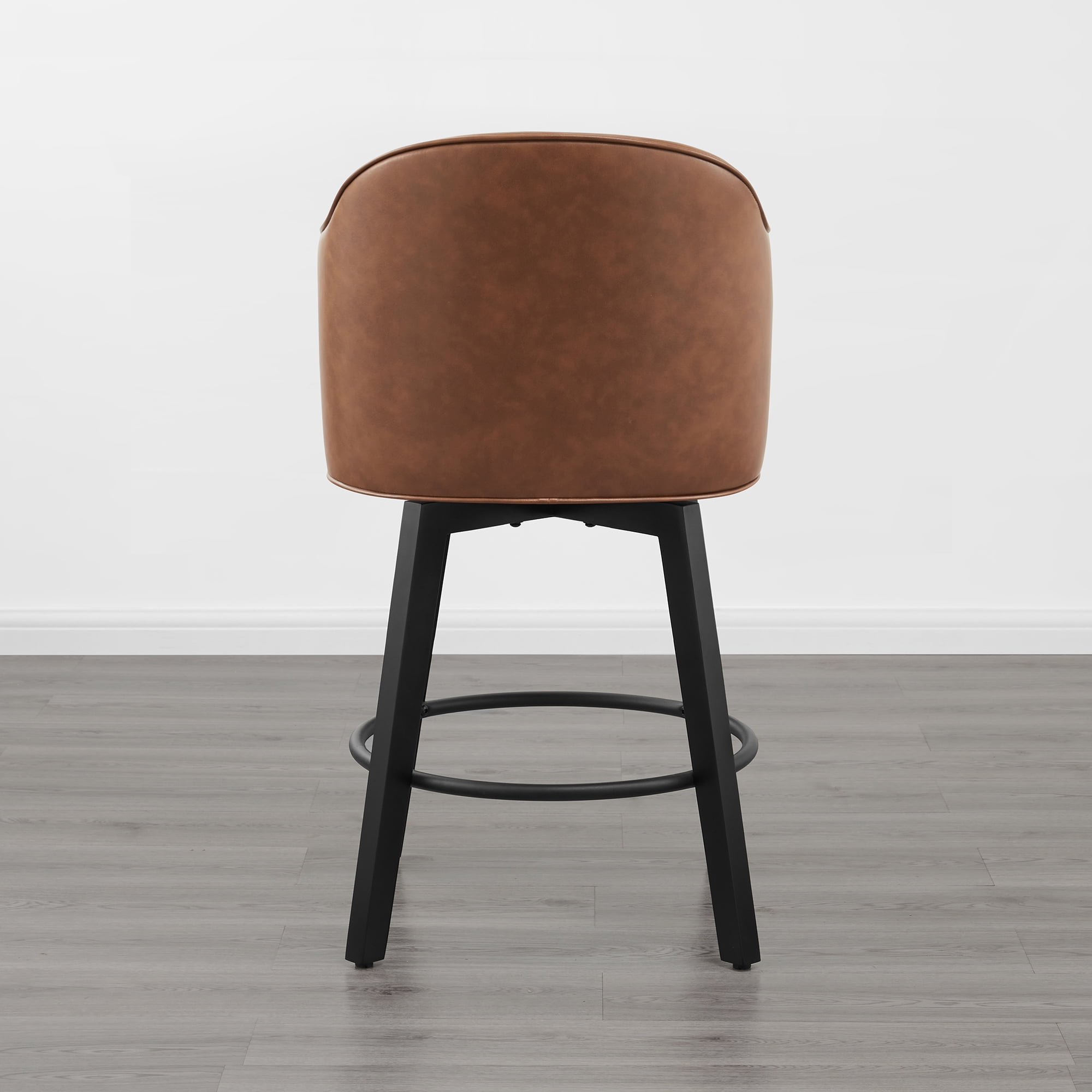 Spruce & Spring Counter Height Swivel Bar Stool with Curved Back and Arms Single, Brown, Faux Leather