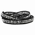 thumbnail image 1 of Grey Crystals Bead Leather Multi Wrap Bracelet Adjustable Stretch Natural Stone Shell Wood, 1 of 5