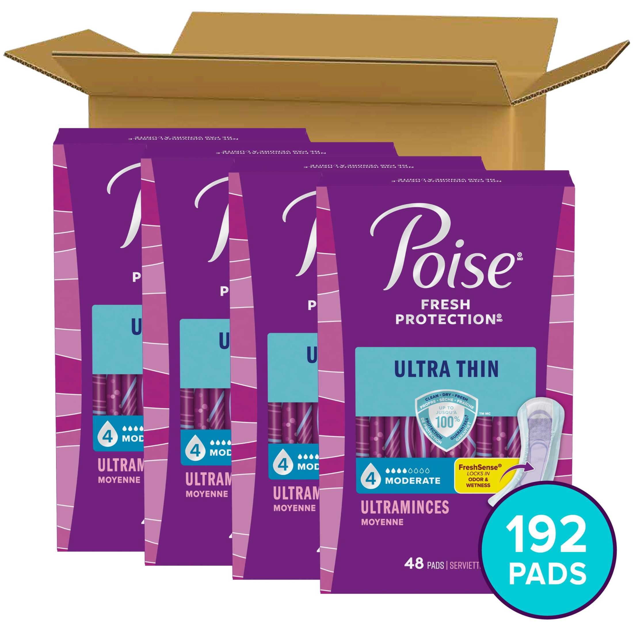 Poise Ultra Thin Incontinence Pads, 4 Drop Moderate Absorbency, Regular Length, 192 Count