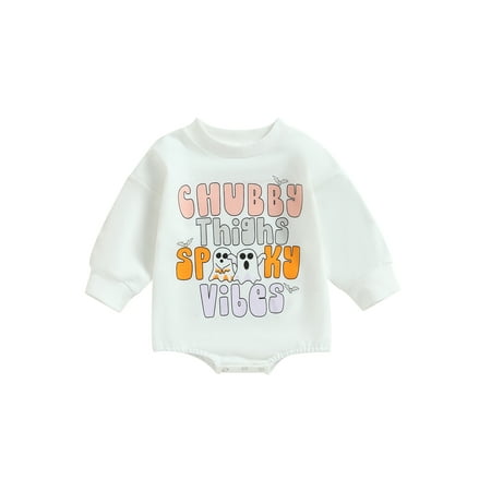 

Wallarenear Baby Girls Halloween Sweatshirt Romper Pumpkin Ghost Print Onesie Bodysuit Tops