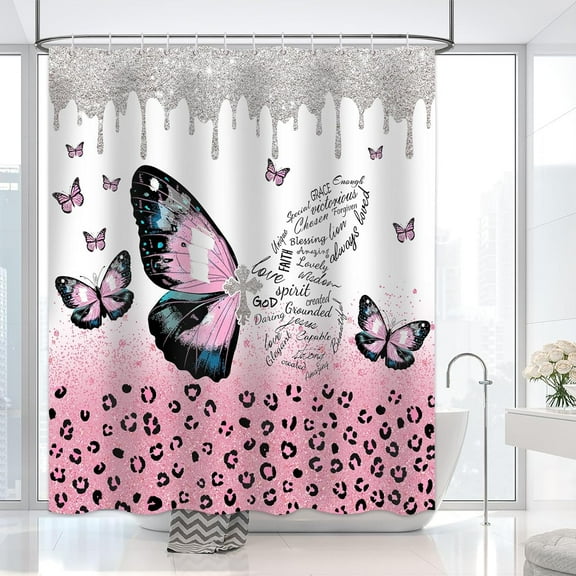 Butterfly Shower Curtain Pink Watercolour ButterfliesChristian Scripture Shower Curtain Religious God Jesus Lord Praye Shower Curtain Decor Set with 12 Hooks 72x72 inches
