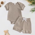 thumbnail image 2 of Kaprioy Baby Boy Shorts Set Newborn Infant Summer Outfit Striped Half Button-up Short Sleeve Bodysuit Elastic Waist Shorts Baby Boys' Shorts Sets, 2 of 6