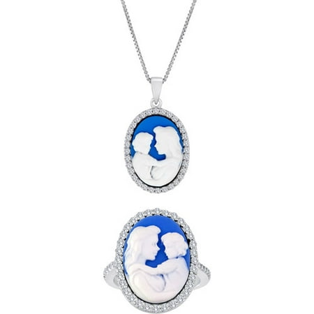 Wedgewood Blue Cameo Fine Silver-Plated Brass Boxed Set with Ring and Pendant, 18