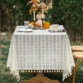 thumbnail image 2 of Boho Handmade Crochet Tablecloth with Tassels Farmhouse Wedding Tablecloth Table Cloth for Kitchen Dinning Decor, 2 of 6