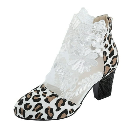 

Savings Clearance 2023! Women Shoes Thick High Heel Sandals Fashionable Lace Hollow Mesh Sandals