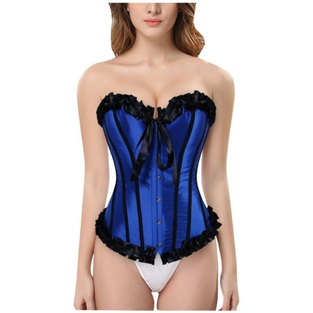 WTXUE Corset Top Womens Lingerie Tie Top Satin Court Lace Buckle Bow Contrast Shaping Organ Color Corset Womens Shapeware | 1 Piece Blue 3XL
