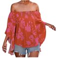 thumbnail image 1 of Camisetas estampadas a la moda con hombros descubiertos para mujer, camiseta Sexy informal con manga de trompeta de verano para mujer Pompotops hkajfhjk473816, 1 of 8