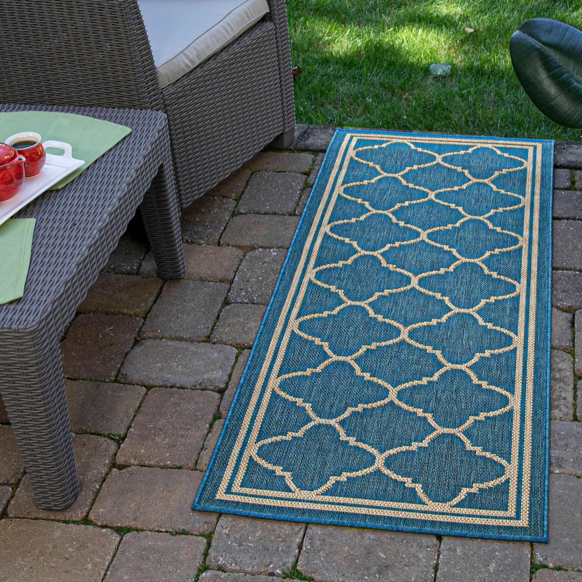 Ottomanson Jardin Indoor/Outdoor Trellis Runner Rug, Blue, 2'X5