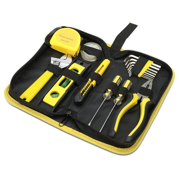 16 Pcs Protable Home Office Repair Tool Kits Plier & Adjustable Wrench & Utility Knife & Hex Keys & Screw Driver Yellow