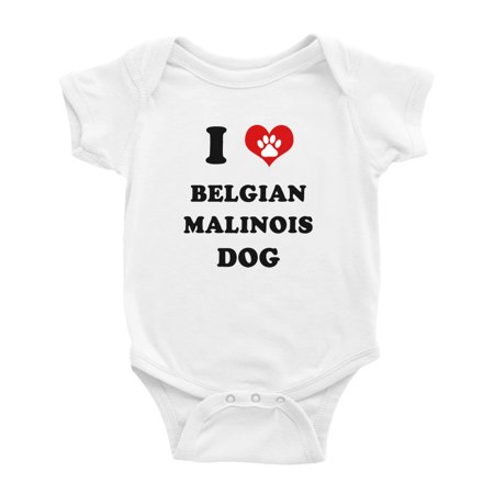 

I Heart Belgian Malinois Dog Funny Baby Bodysuits Unisex (White 0-3 Months)