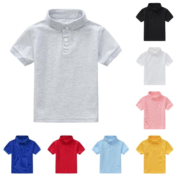 RMGVDSD Toddler Boys Short Sleeve Polo Shirts Summer Casual Collared Tops Solid Color School Uniform Shirts Children's T-Shirt 6-7 Years